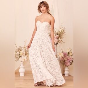 Lulu's White Lace Strapless Dress